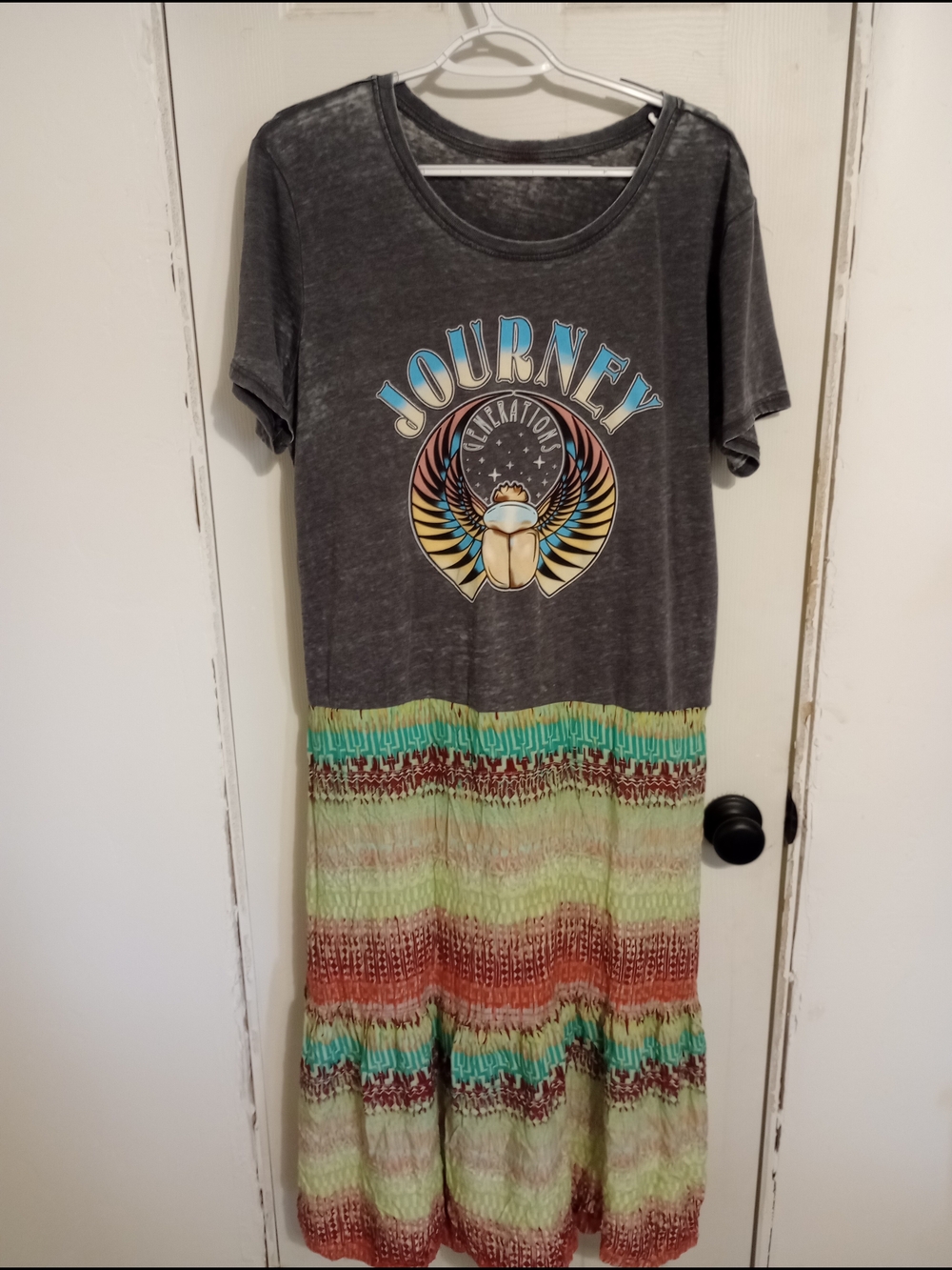 Journey Graphic Midi Dress in Charcoal and Multi-Color